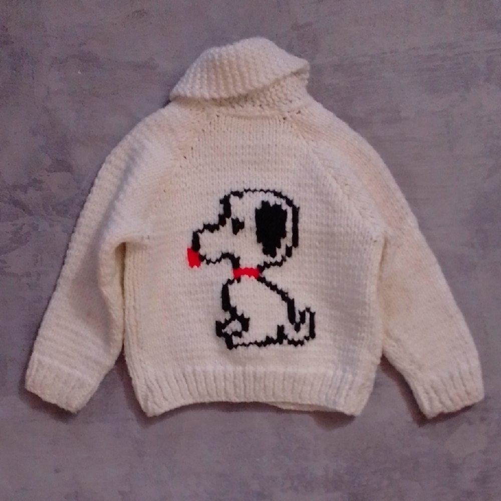 Vintage 1960s Cowichan Snoopy Handmade Sweater Jacket WOOL
